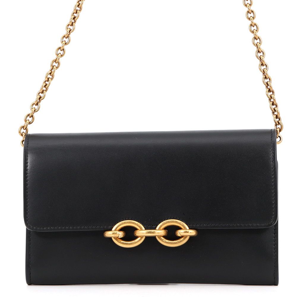 Saint Laurent Paris Chain Shoulder Wallet Maillon Calfskin Black