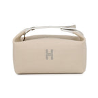 Hermes Pouch Brid Black PM Beige Silver Canvas Case