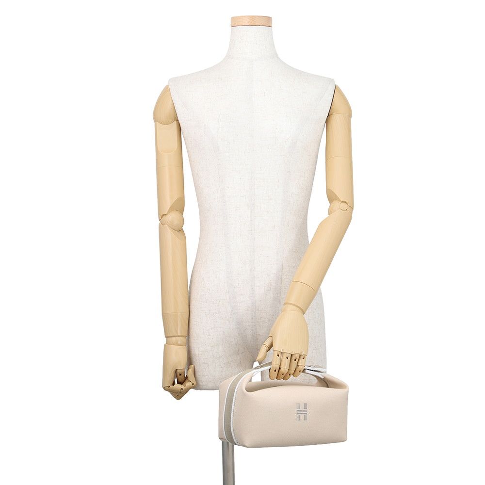 Hermes Pouch Brid Black PM Beige Silver Canvas Case — view 4