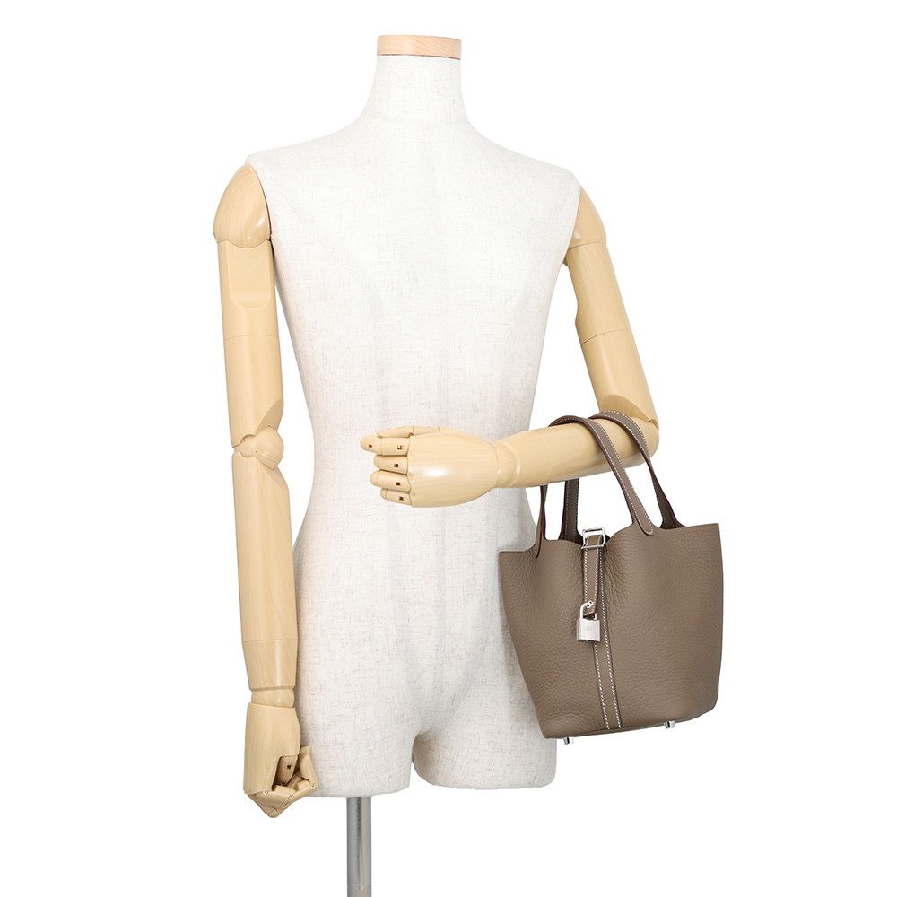 Hermes Handbag Picotin Lock PM Etoupe Silver Taurillon Clemence Tote — view 4
