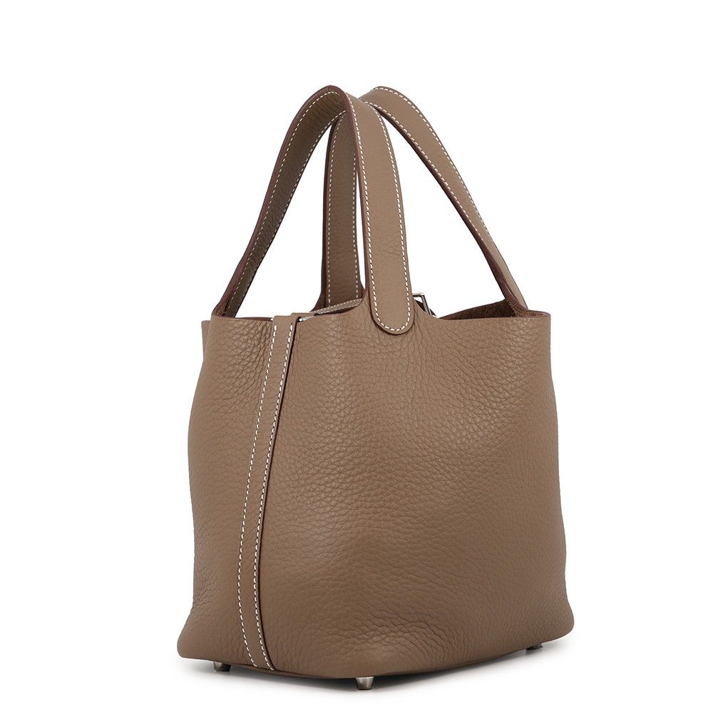 Hermes Handbag Picotin Lock PM Etoupe Silver Taurillon Clemence Tote — view 2