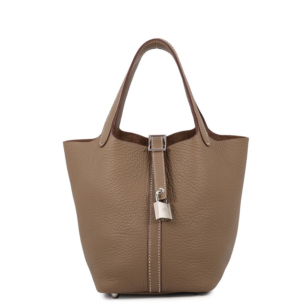 Hermes Handbag Picotin Lock PM Etoupe Silver Taurillon Clemence Tote