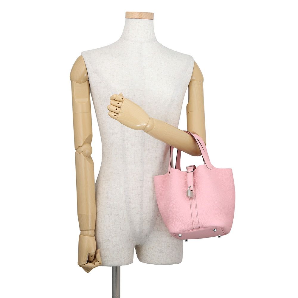 Hermes Handbag Picotin Lock PM Rose Sakura Silver Taurillon Clemence Tote — view 4