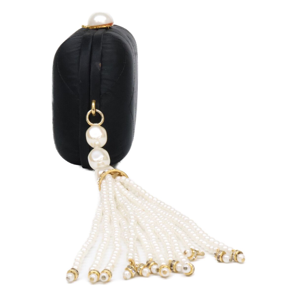 Chanel Vintage Pearl Satin Clutch with Crystal Tassel — view 2