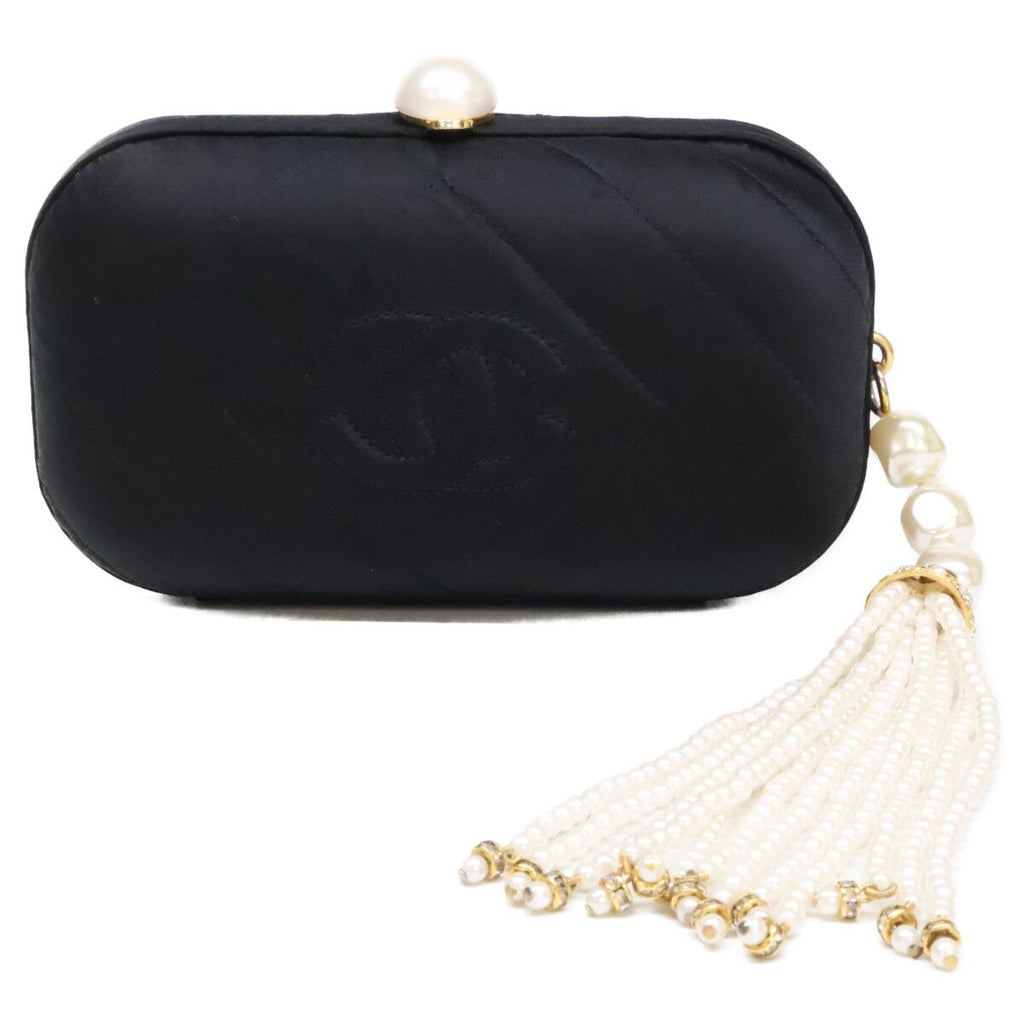 Chanel Vintage Pearl Satin Clutch with Crystal Tassel