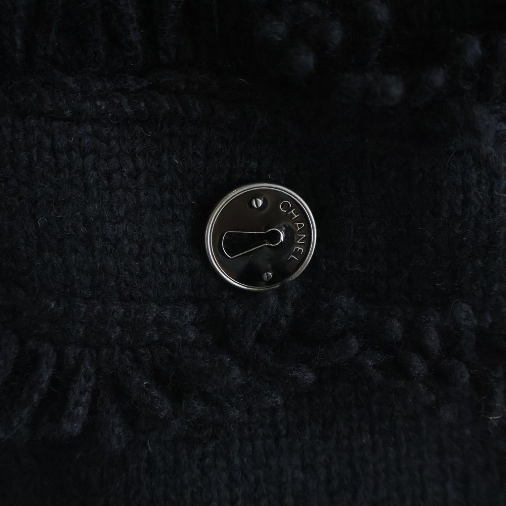 Chanel Boutique Vintage Hoodie CC Logo Button Keyhole Cardigan Fringe Jacket — view 6
