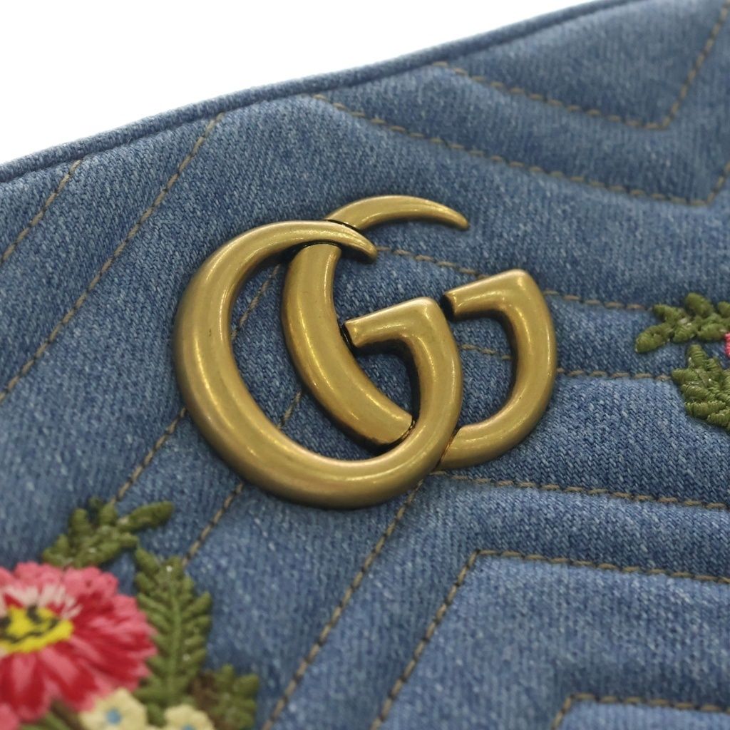 Gucci Marmont Quilted Flower Embroidery Small Shoulder Bag Indigo Blue Denim — view 6