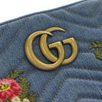 Gucci Marmont Quilted Flower Embroidery Small Shoulder Bag Indigo Blue Denim — view 6