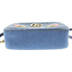 Gucci Marmont Quilted Flower Embroidery Small Shoulder Bag Indigo Blue Denim — view 4