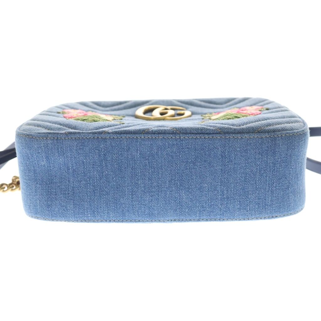 Gucci Marmont Quilted Flower Embroidery Small Shoulder Bag Indigo Blue Denim — view 4