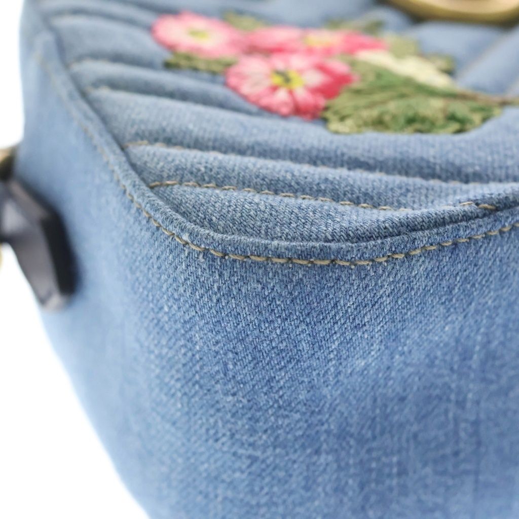 Gucci Marmont Quilted Flower Embroidery Small Shoulder Bag Indigo Blue Denim — view 5