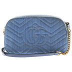 Gucci Marmont Quilted Flower Embroidery Small Shoulder Bag Indigo Blue Denim — view 2
