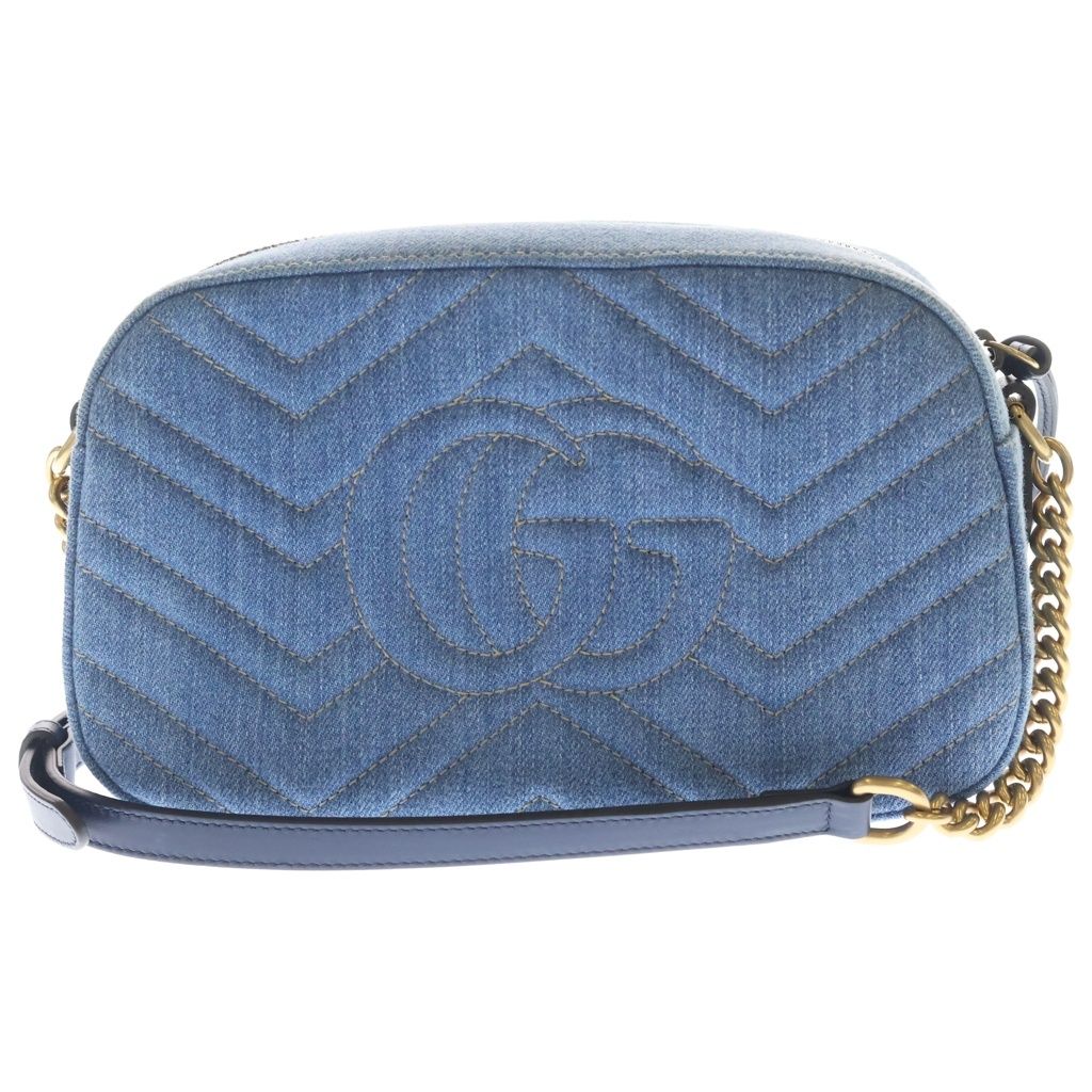 Gucci Marmont Quilted Flower Embroidery Small Shoulder Bag Indigo Blue Denim — view 2