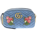 Gucci Marmont Quilted Flower Embroidery Small Shoulder Bag Indigo Blue Denim