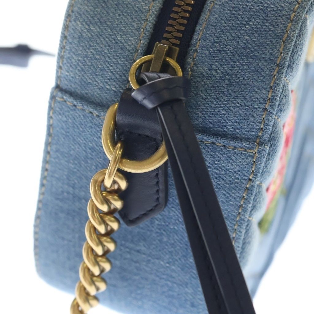 Gucci Marmont Quilted Flower Embroidery Small Shoulder Bag Indigo Blue Denim — view 7