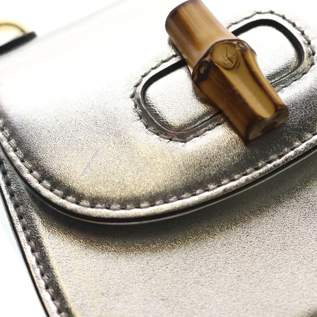 Gucci Bamboo Mini Leather 2-Way Shoulder Bag Silver — view 6