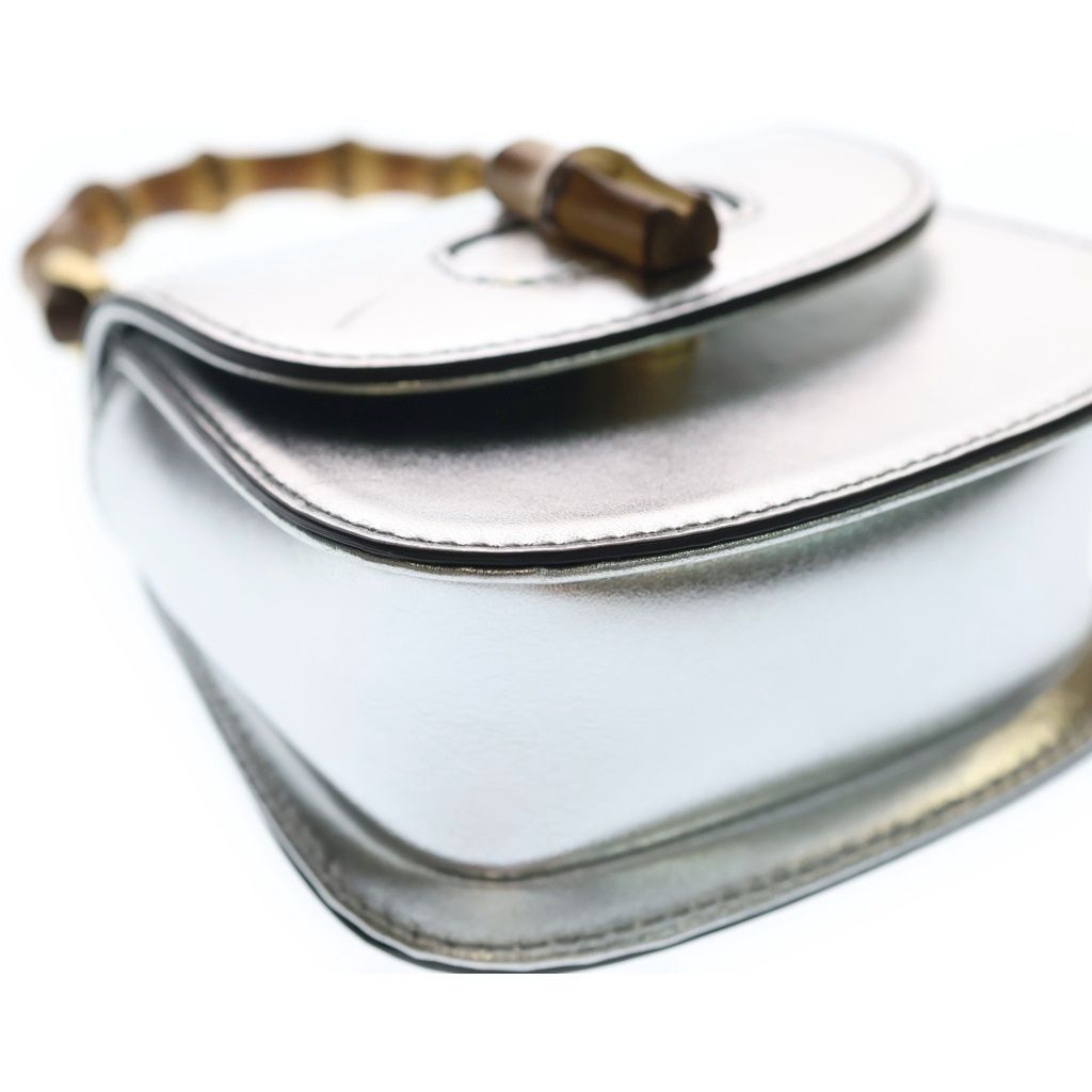 Gucci Bamboo Mini Leather 2-Way Shoulder Bag Silver — view 5