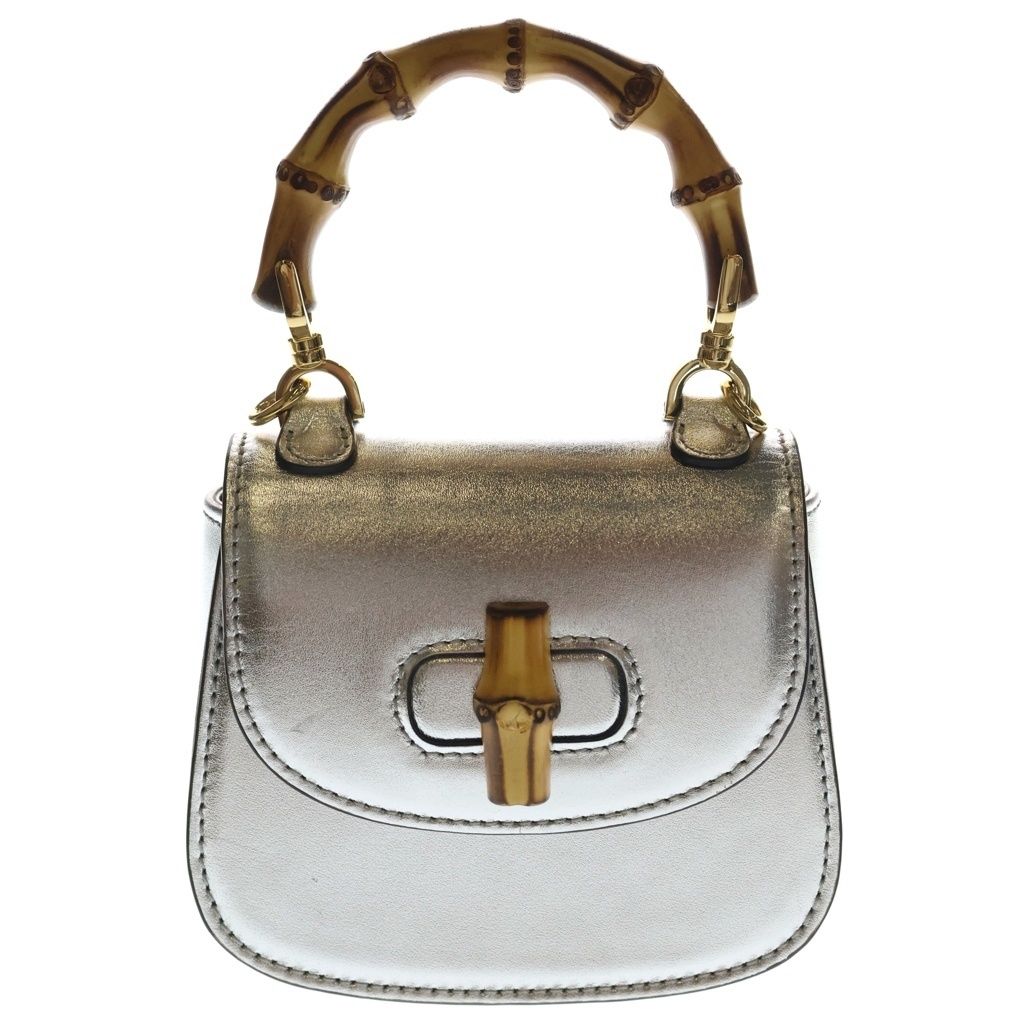 Gucci Bamboo Mini Leather 2-Way Shoulder Bag Silver