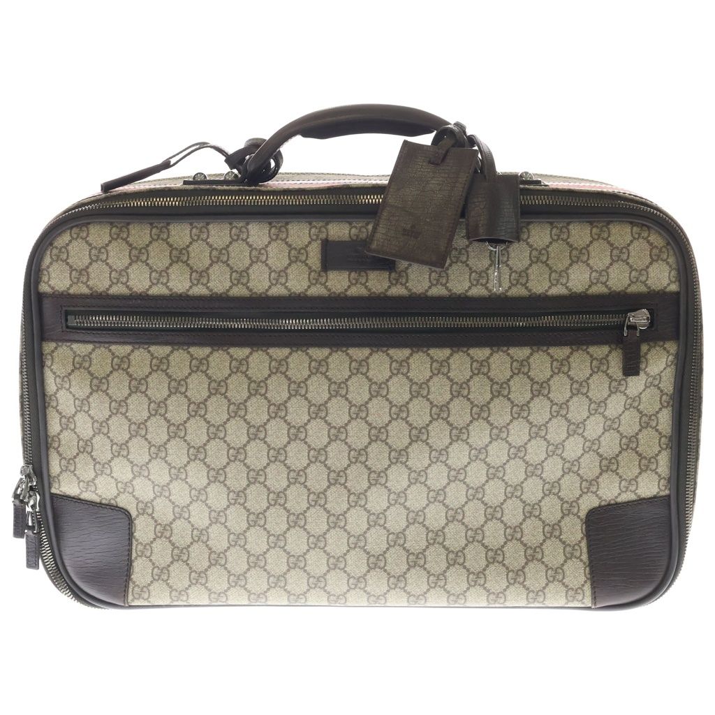 Gucci GG Canvas Sherry Line Suitcase Travel Bag Silver Beige