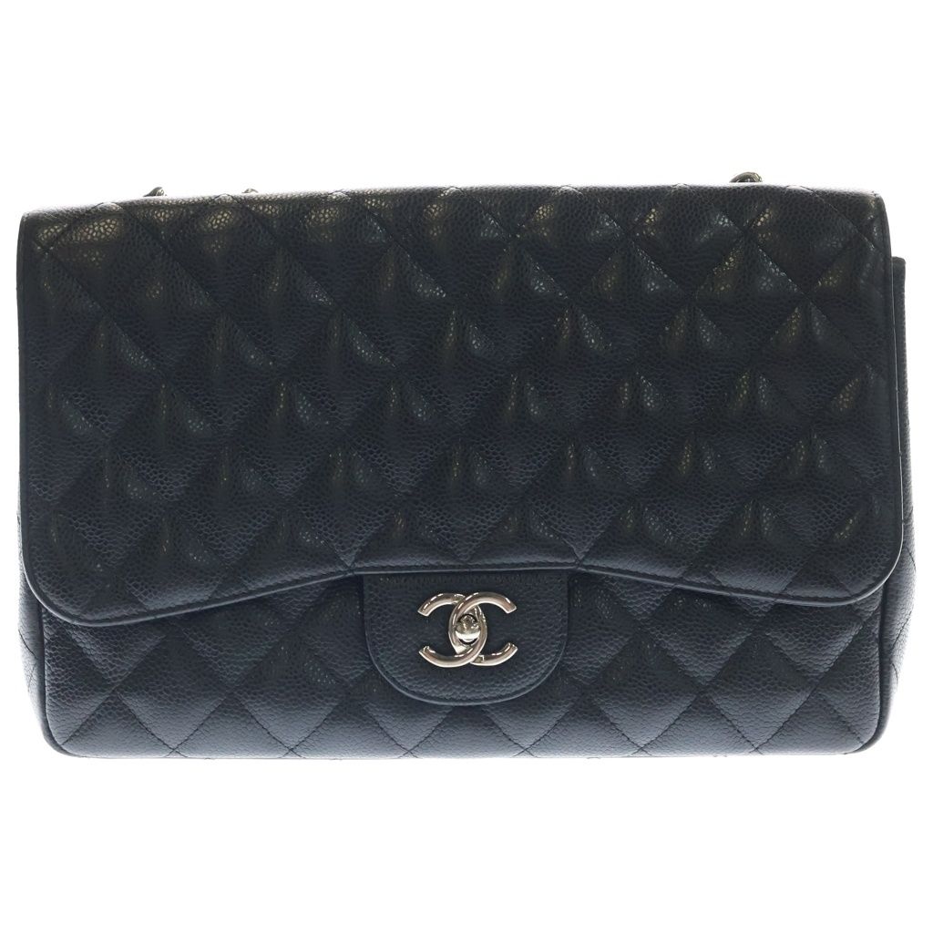 Chanel Maxi Quilted 30 S Flap Chain Shoulder Bag Black Caviar Leather Box Card