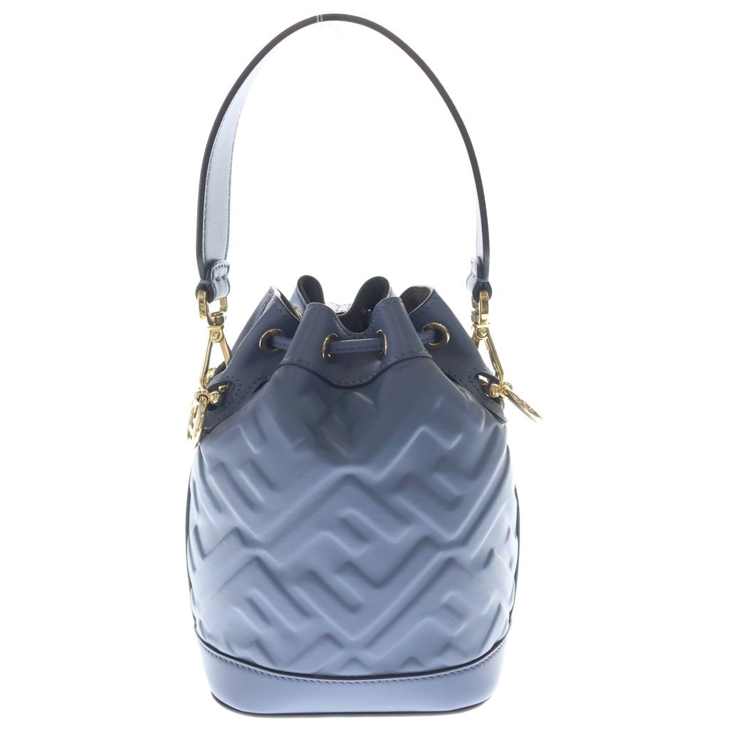 Fendi Montresor Mini Shoulder Bag Drawstring Blue Leather Gold — view 2