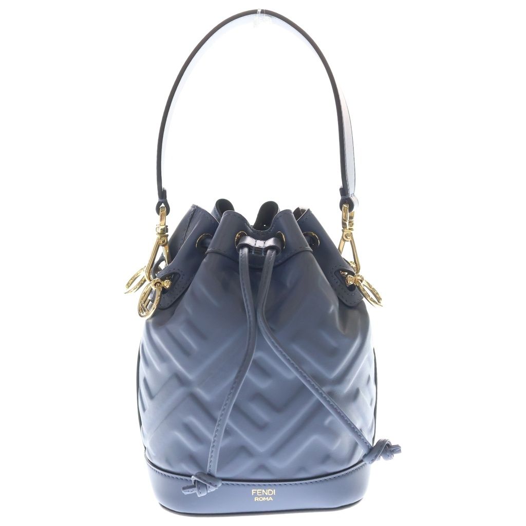 Fendi Montresor Mini Shoulder Bag Drawstring Blue Leather Gold