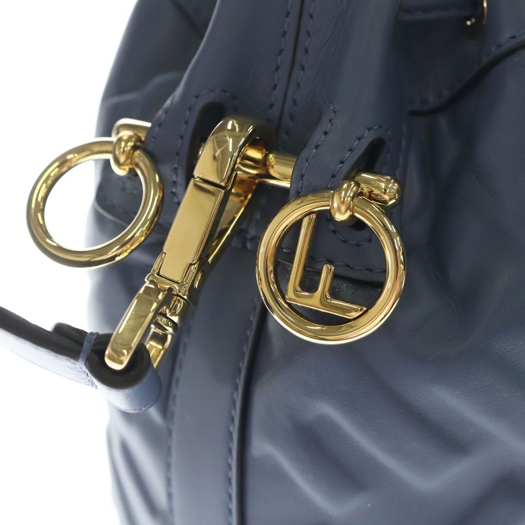 Fendi Montresor Mini Shoulder Bag Drawstring Blue Leather Gold — view 6