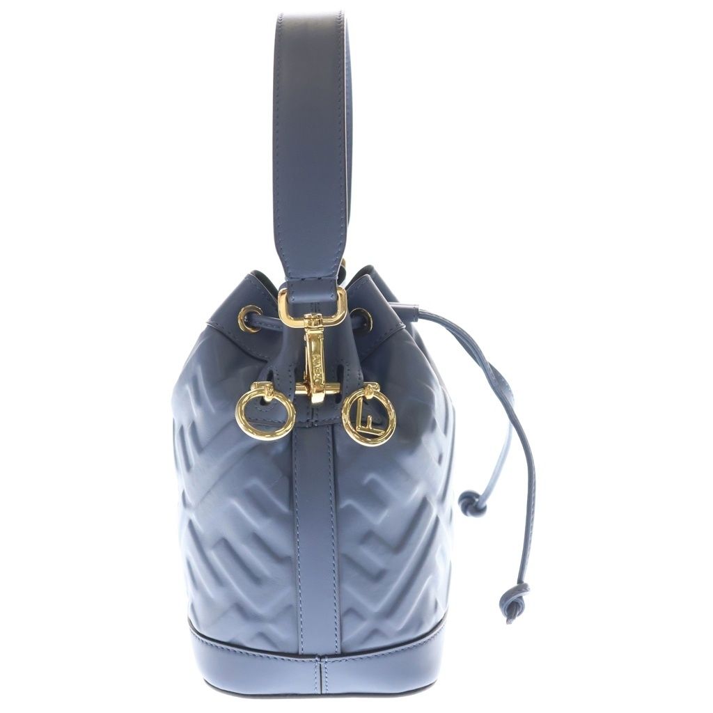 Fendi Montresor Mini Shoulder Bag Drawstring Blue Leather Gold — view 3