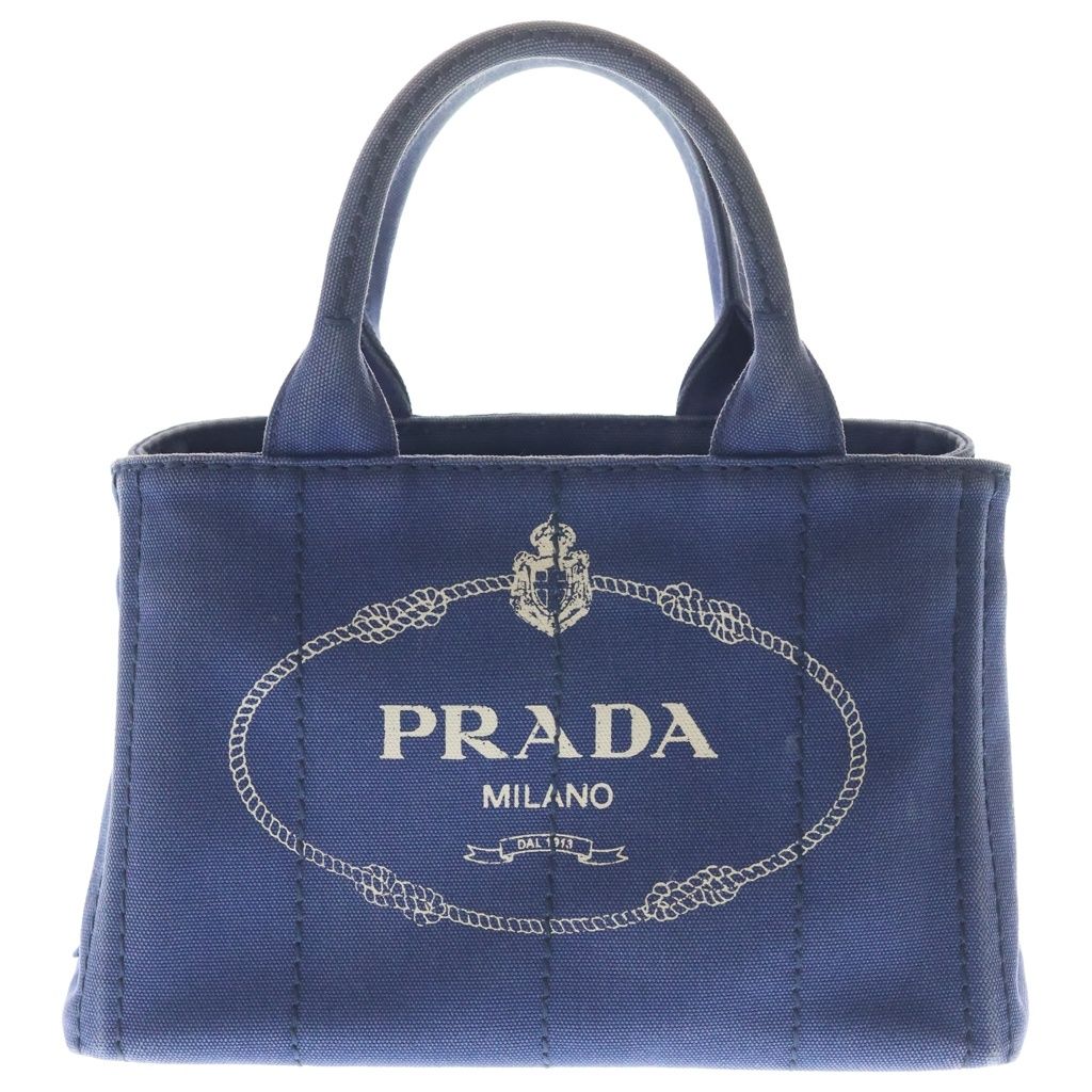 Prada Canapa Triangle Logo Canvas Shoulder Bag Navy