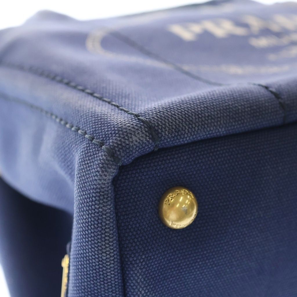 Prada Canapa Triangle Logo Canvas Shoulder Bag Navy — view 5