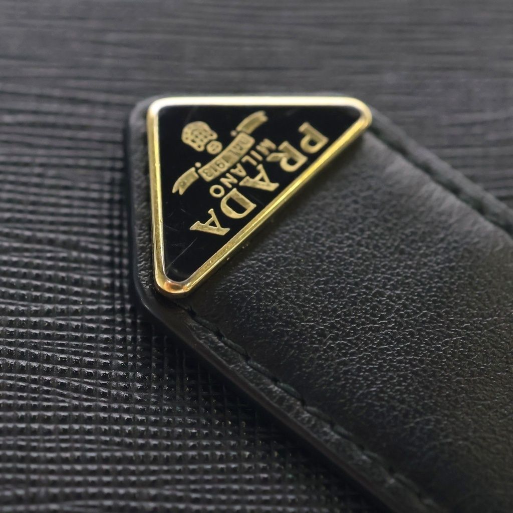 Prada Saffiano Compact Wallet Bifold Leather Black — view 6