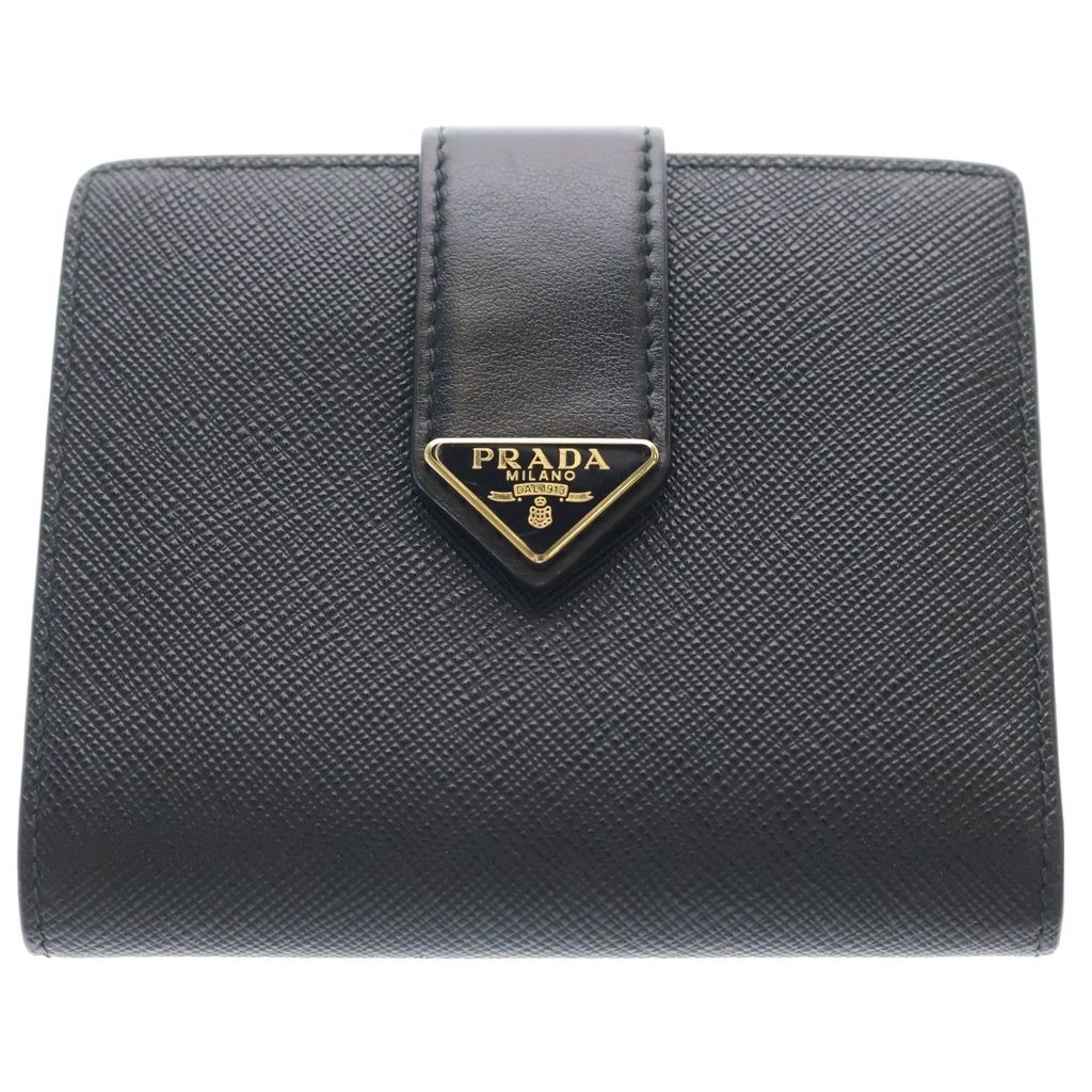 Prada Saffiano Compact Wallet Bifold Leather Black