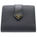 Prada Saffiano Compact Wallet Bifold Leather Black