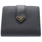 Prada Saffiano Compact Wallet Bifold Leather Black
