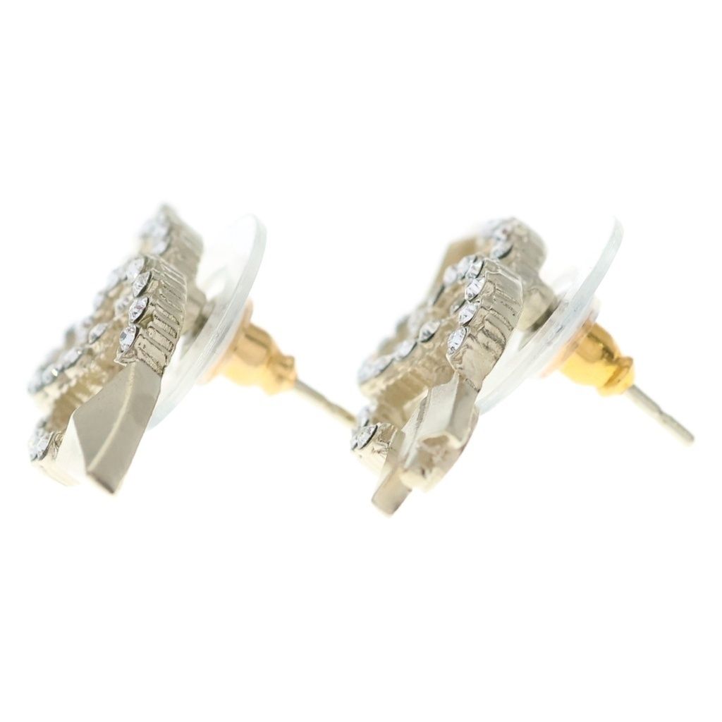 Chanel CC Logo Arrow Earrings Rhinestone Gold — view 3