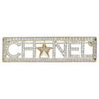 Chanel Rhinestone Logo Brooch Pin Badge Gold