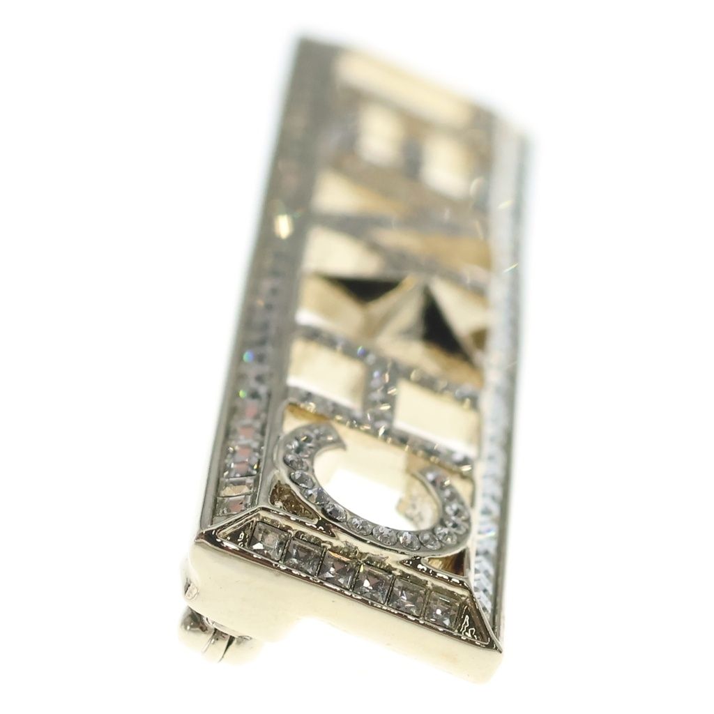 Chanel Rhinestone Logo Brooch Pin Badge Gold — view 3