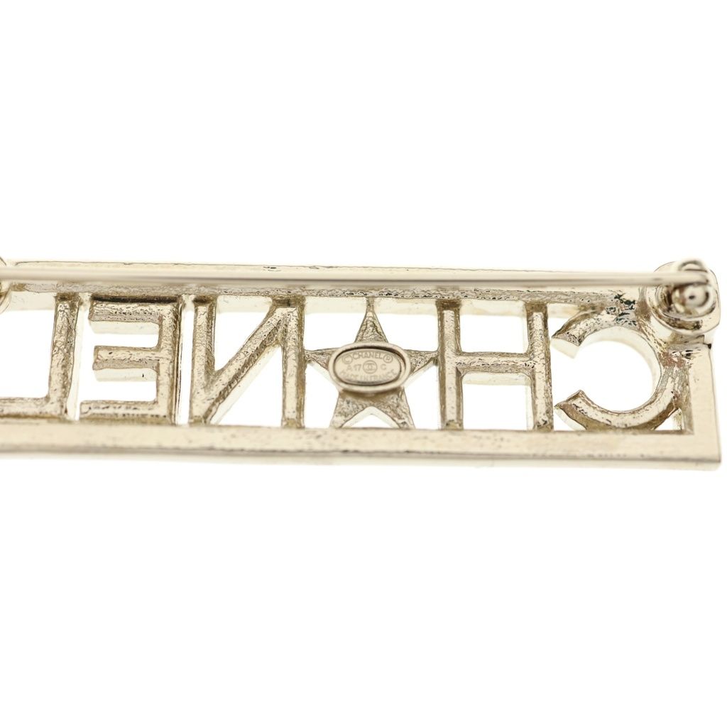 Chanel Rhinestone Logo Brooch Pin Badge Gold — view 5