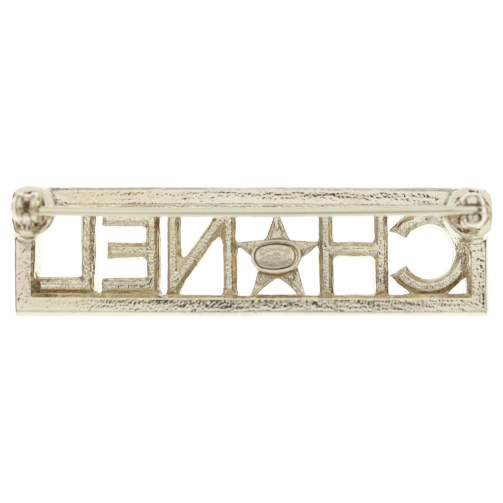 Chanel Rhinestone Logo Brooch Pin Badge Gold — view 2