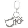 Dior Rhinestone Logo Key Holder Bag Charm Key Ring Silver
