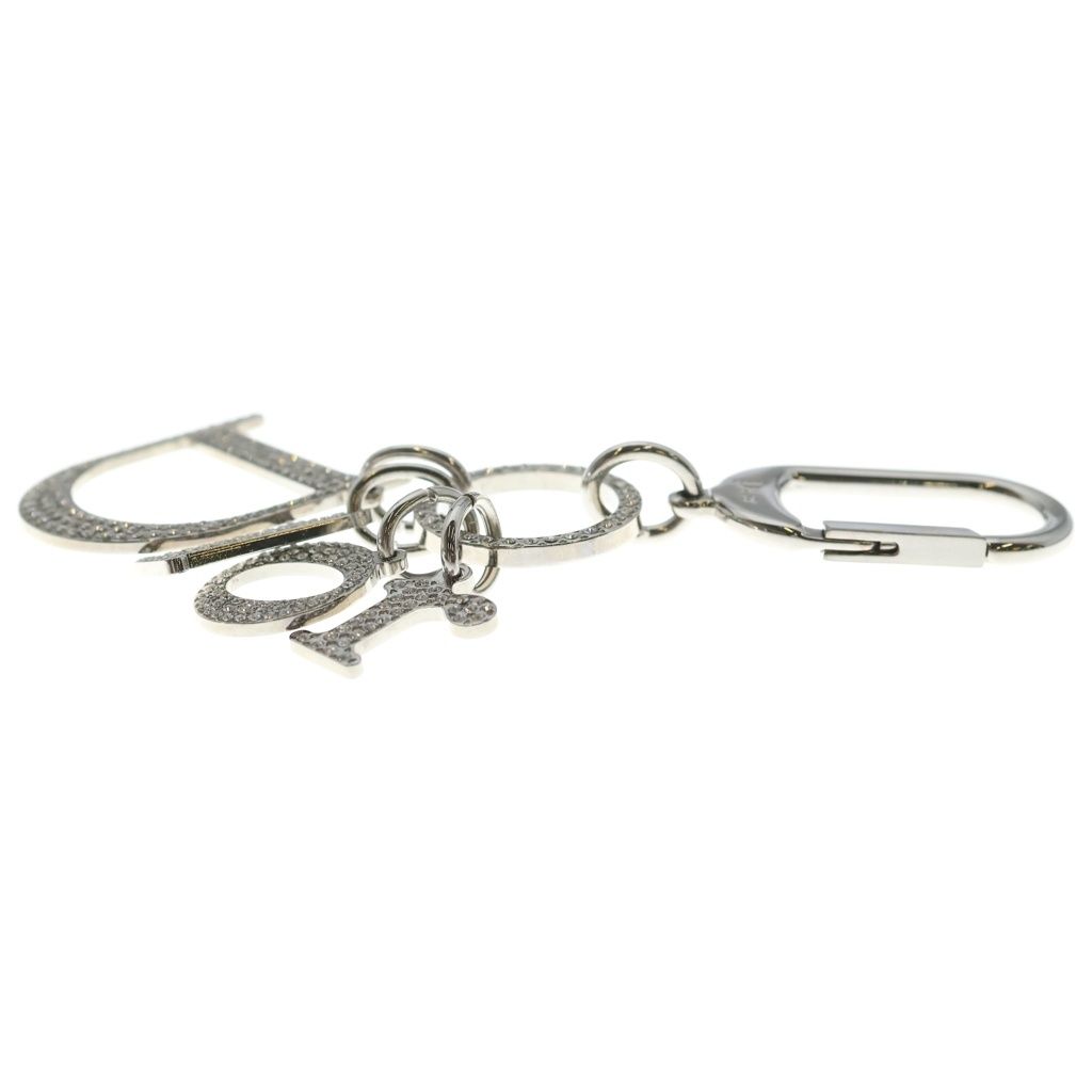Dior Rhinestone Logo Key Holder Bag Charm Key Ring Silver — view 3