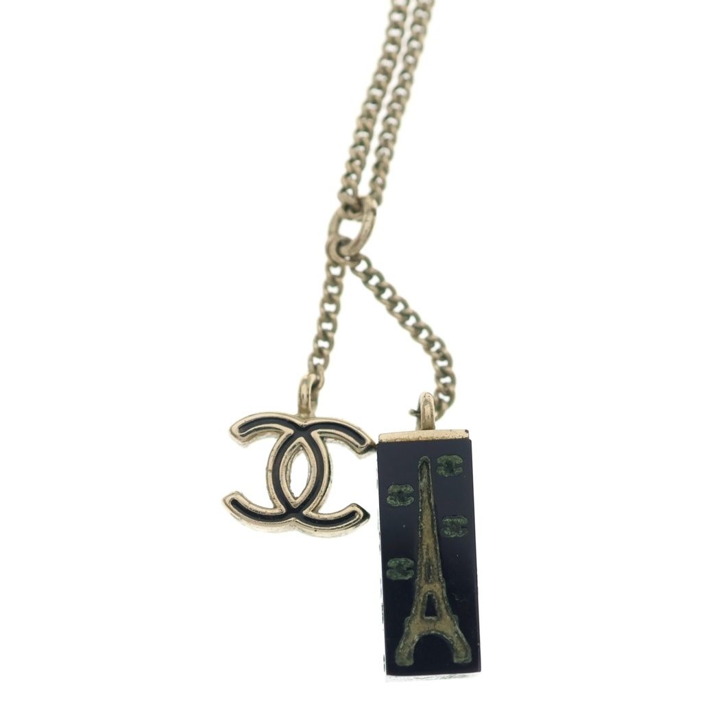 Chanel Eiffel Tower CC Logo Pendant Chain Gold Black — view 3
