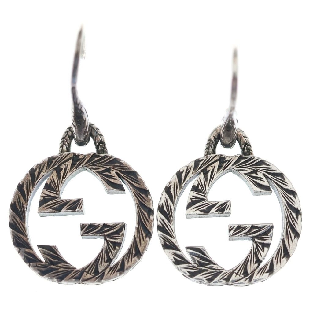 Gucci GG Logo Arabesque Hook Earrings Silver