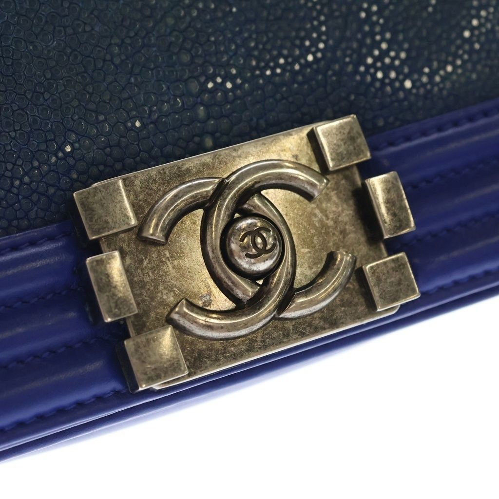 Chanel Boy CC Logo Chain Shoulder Vintage Blue — view 6