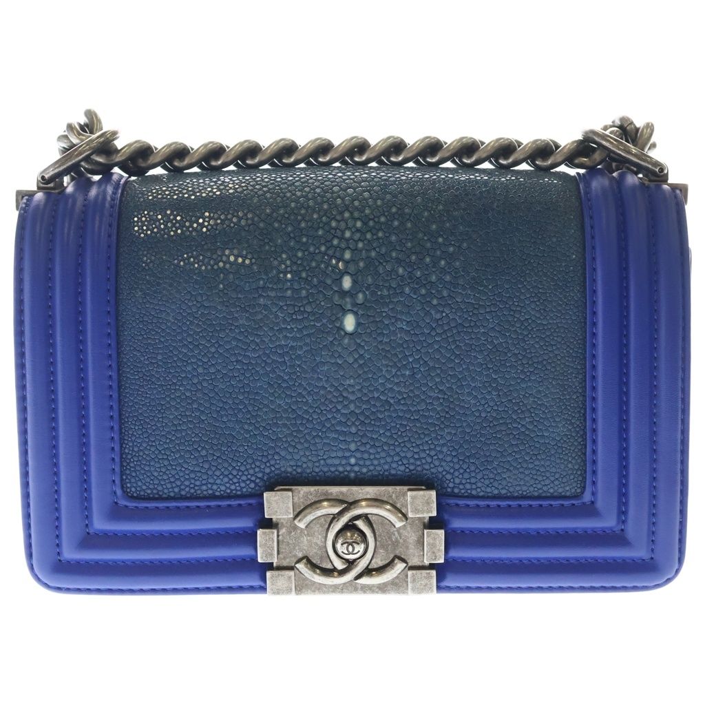 Chanel Boy CC Logo Chain Shoulder Vintage Blue