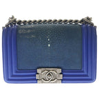 Chanel Boy CC Logo Chain Shoulder Vintage Blue