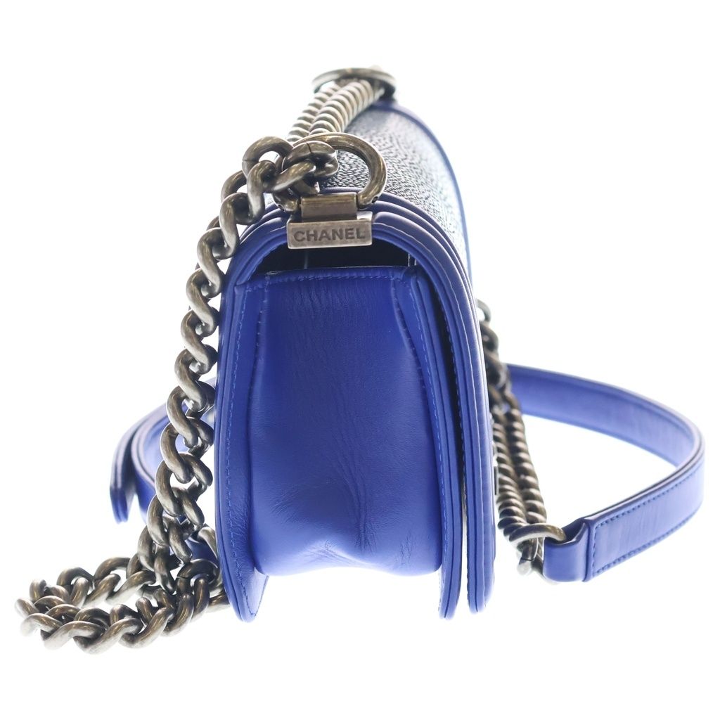 Chanel Boy CC Logo Chain Shoulder Vintage Blue — view 3