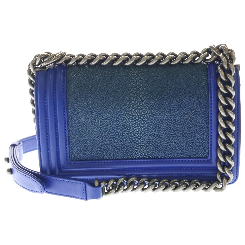 Chanel Boy CC Logo Chain Shoulder Vintage Blue — view 2