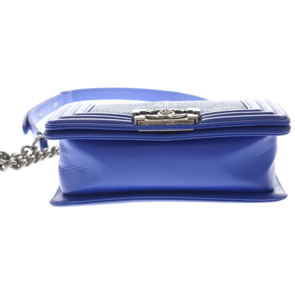Chanel Boy CC Logo Chain Shoulder Vintage Blue — view 4