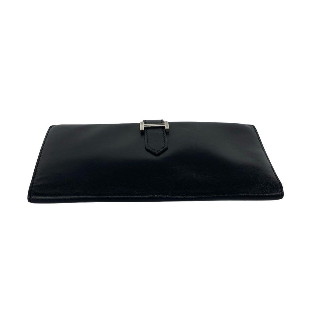 Hermes Bearn Box Calf Wallet Bifold Card Case Coin Purse Black — view 6